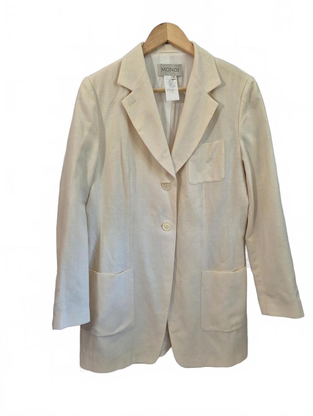 Mondi Women’s Cream Ivory Linen Wool Blend Blazer Patch Pockets Size 42 US 12